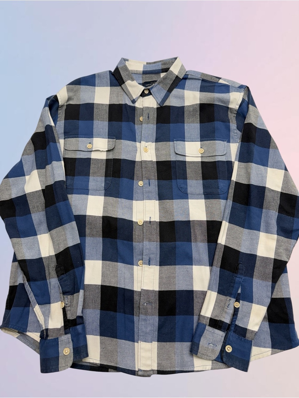 LUCKY BRAND Men’s XL Blue Plaid Flannel Shirt